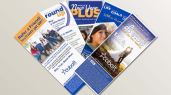 A selection of rack cards for different products, promotions and services