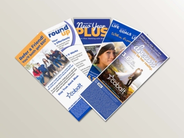 A selection of rack cards for different products, promotions and services