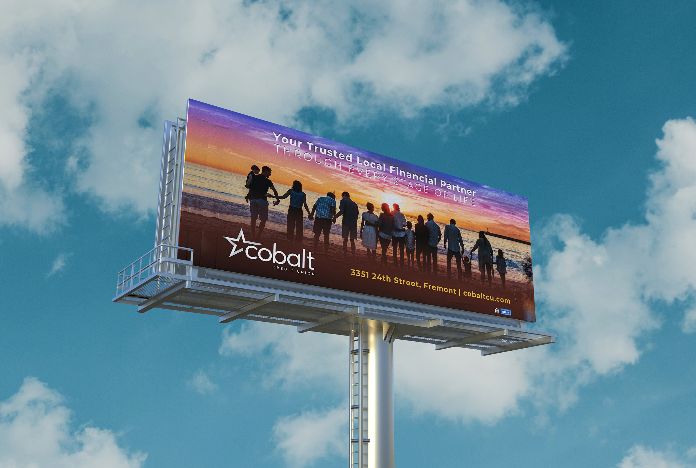 Billboard advertising that Cobalt is the ideal financial partner through every stage of life.