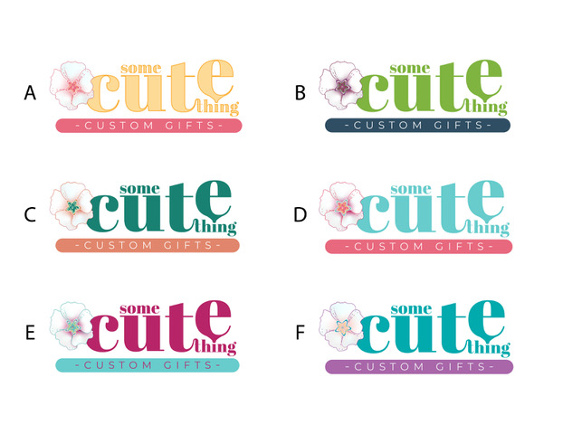 Six color palette options applied to the Some Cute Thing business logo design.